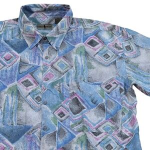 VTG Robert Stock Silk Short Sleeve Button Up Shirt Abstract Print Mens M